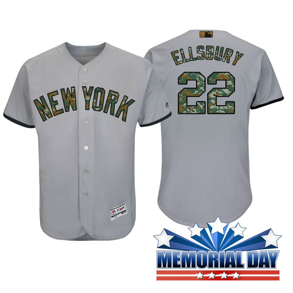 New York Yankees Jacoby Ellsbury #22 Gray Camo Fashion 2016 Memorial Day Cool Base Jersey