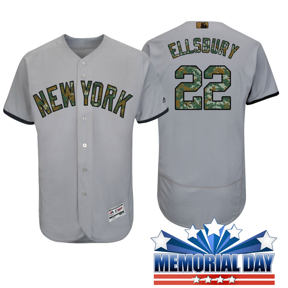 New York Yankees Jacoby Ellsbury #22 Gray Camo Fashion 2016 Memorial Day Flex Base Jersey