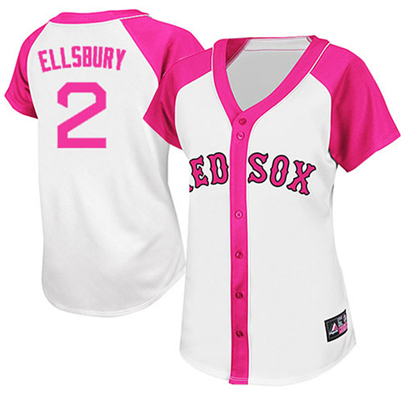 Boston Red Sox #2 Jacoby Ellsbury White/Pink Women's Splash Fashion Jersey