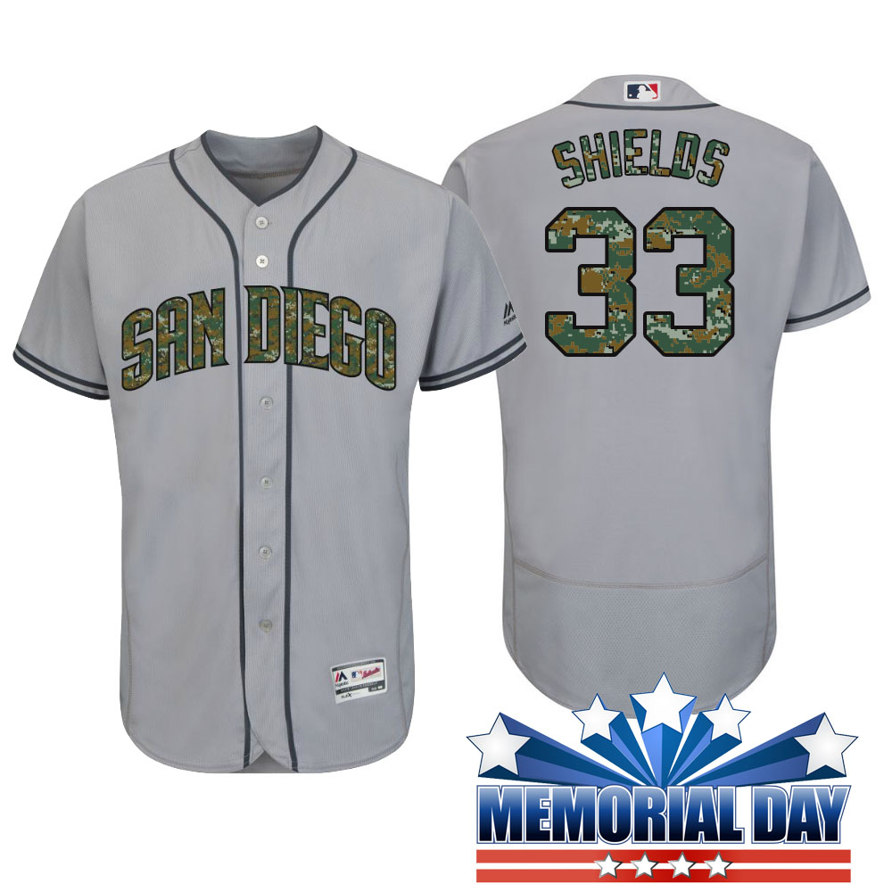 San Diego Padres James Shields #33 Gray Camo Fashion 2016 Memorial Day Cool Base Jersey