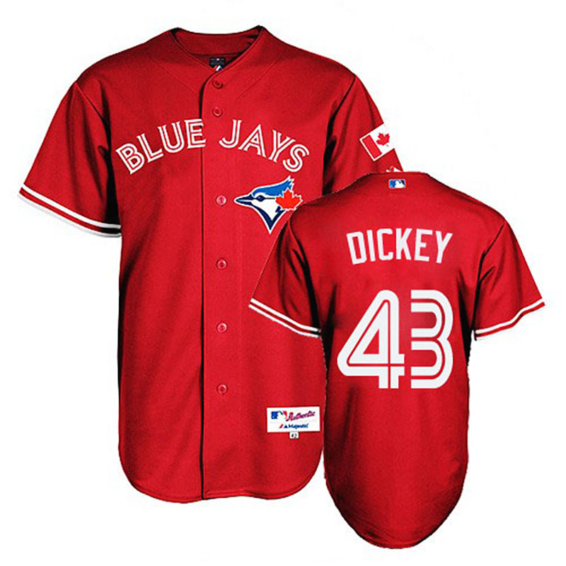 Toronto Blue Jays #43 R.A. Dickey Men's Authentic Red 2013 Canada Day Majestic MLB Jersey