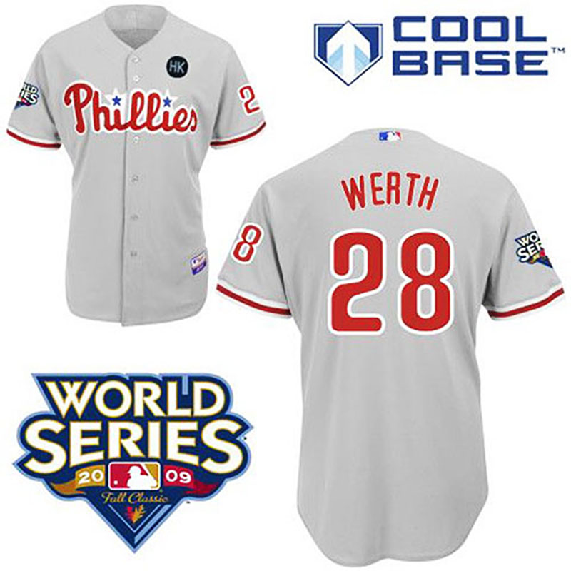 Philadelphia Phillies #28 Jayson Werth Cool Base Grey with 2009 World Series HK Patch Jersey