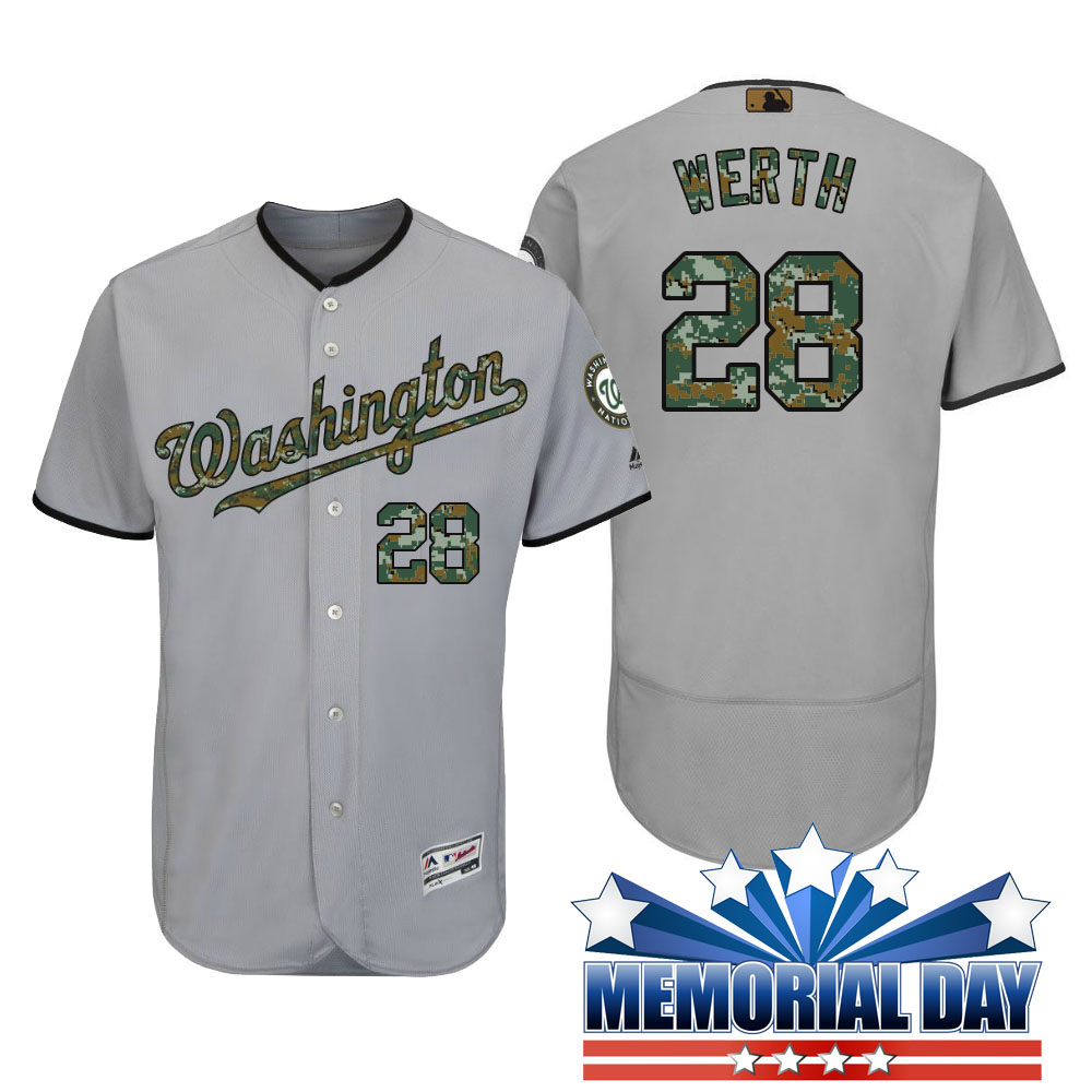 Washington Nationals Jayson Werth #28 Gray Camo Fashion 2016 Memorial Day Flex Base Jersey