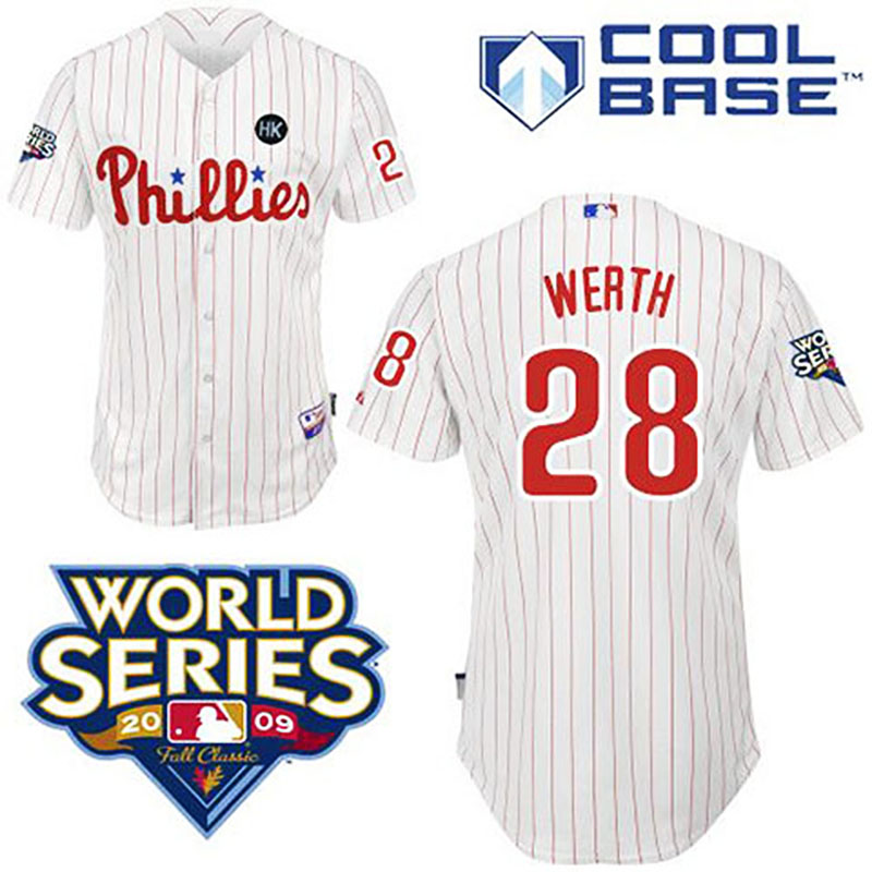 Philadelphia Phillies #28 Jayson Werth White with 2009 World Series HK Patch Jersey