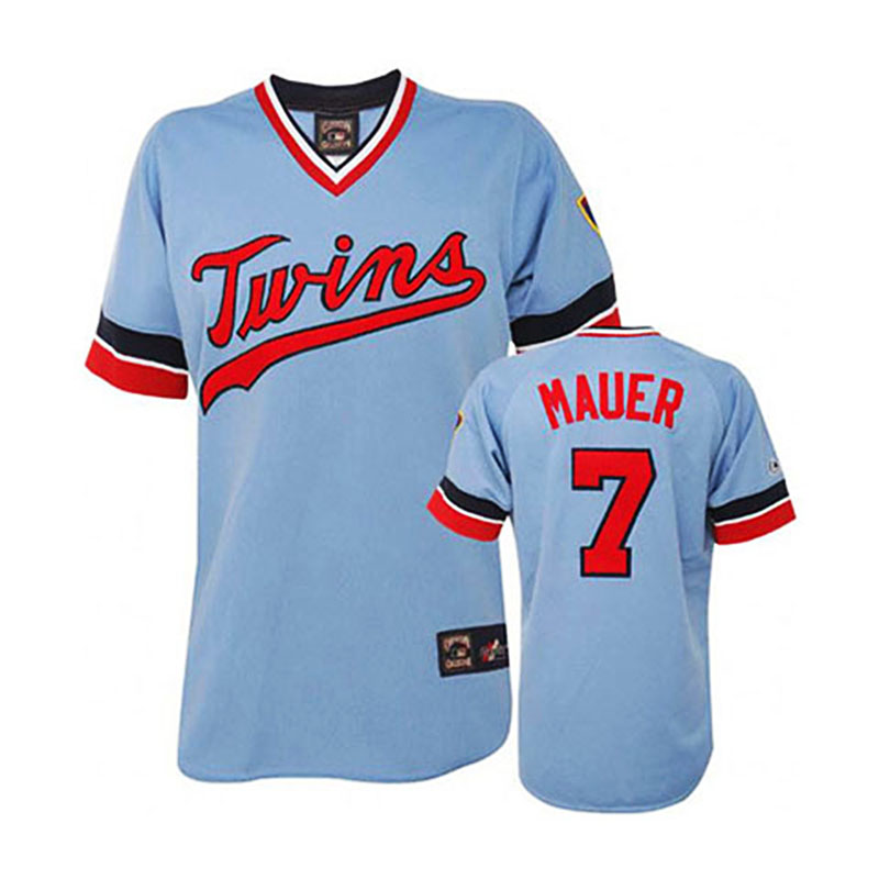 Minnesota Twins #7 Joe Mauer Cooperstown Throwback Light Blue Jersey