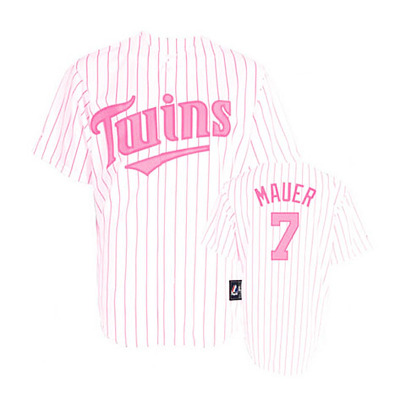 Minnesota Twins #7 Joe Mauer White(Pink Strip) Women's Fashion Jersey