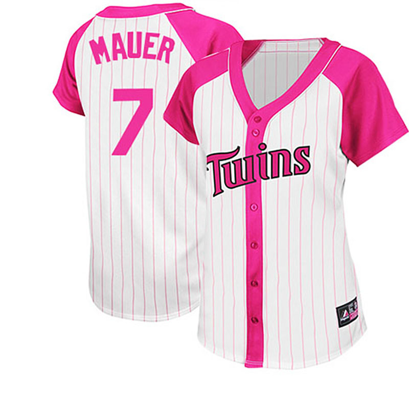 Minnesota Twins #7 Joe Mauer White/Pink Women's Splash Fashion Jersey