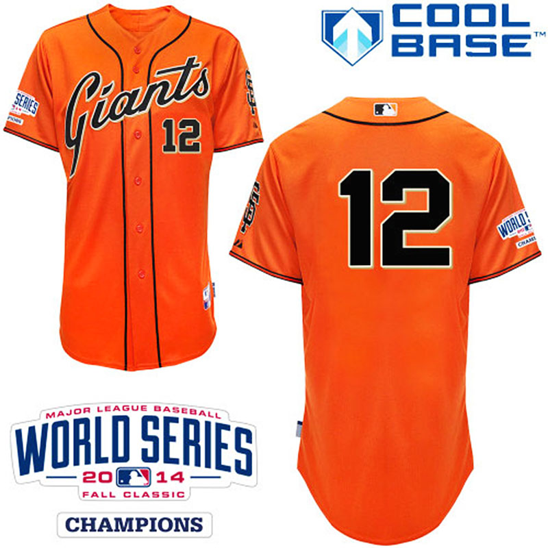 San Francisco Giants #12 Joe Panik Cool Base Orange with 2014 World Series Patch Jersey