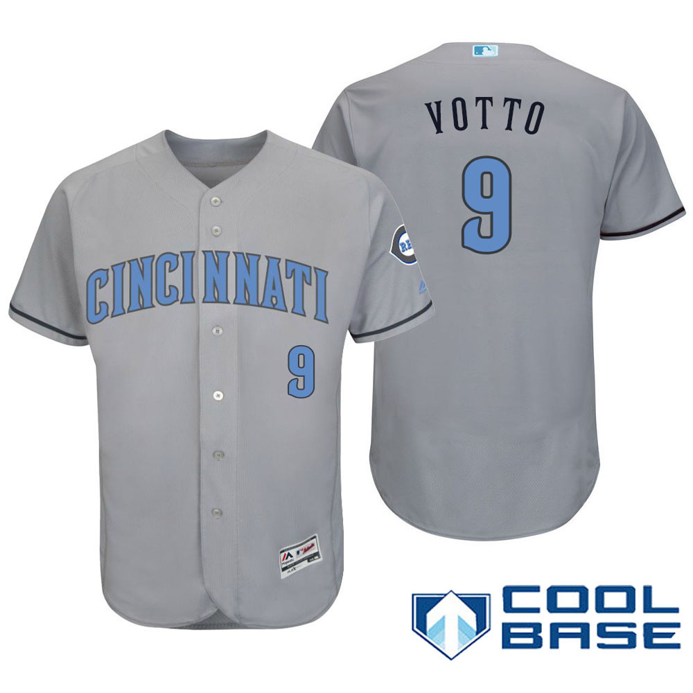 Cincinnati Reds #9 Joey Votto Majestic Gray Fashion 2016 Father's Day Cool Base Jersey