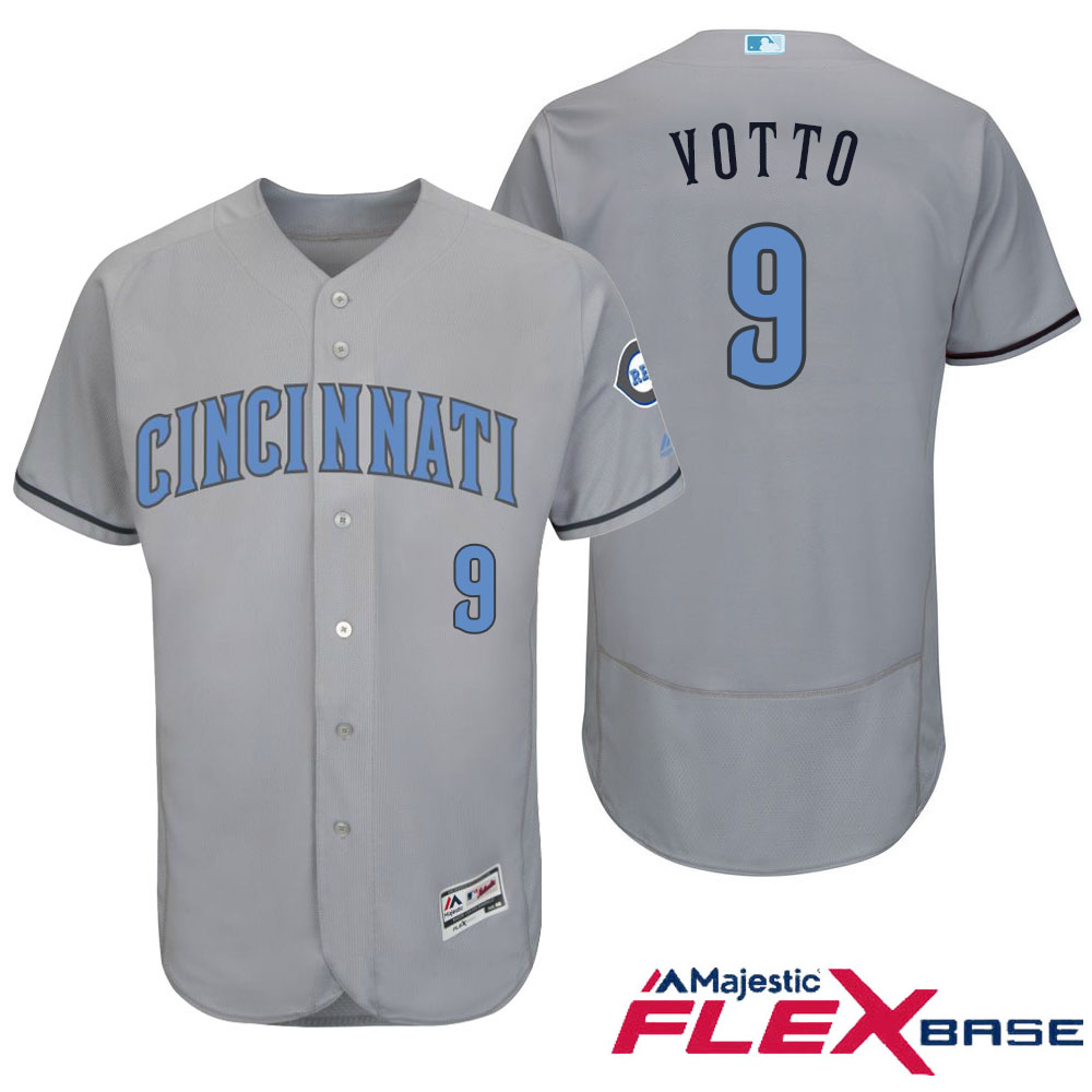 Cincinnati Reds #9 Joey Votto Majestic Gray Fashion 2016 Father's Day Flex Base Jersey