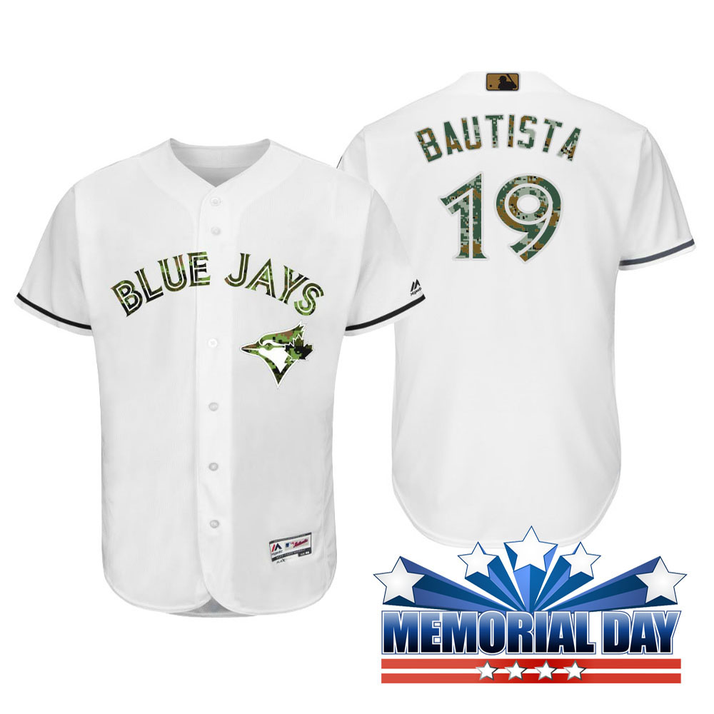 Toronto Blue Jays Jose Bautista #19 White Camo Fashion 2016 Memorial Day Cool Base Jersey