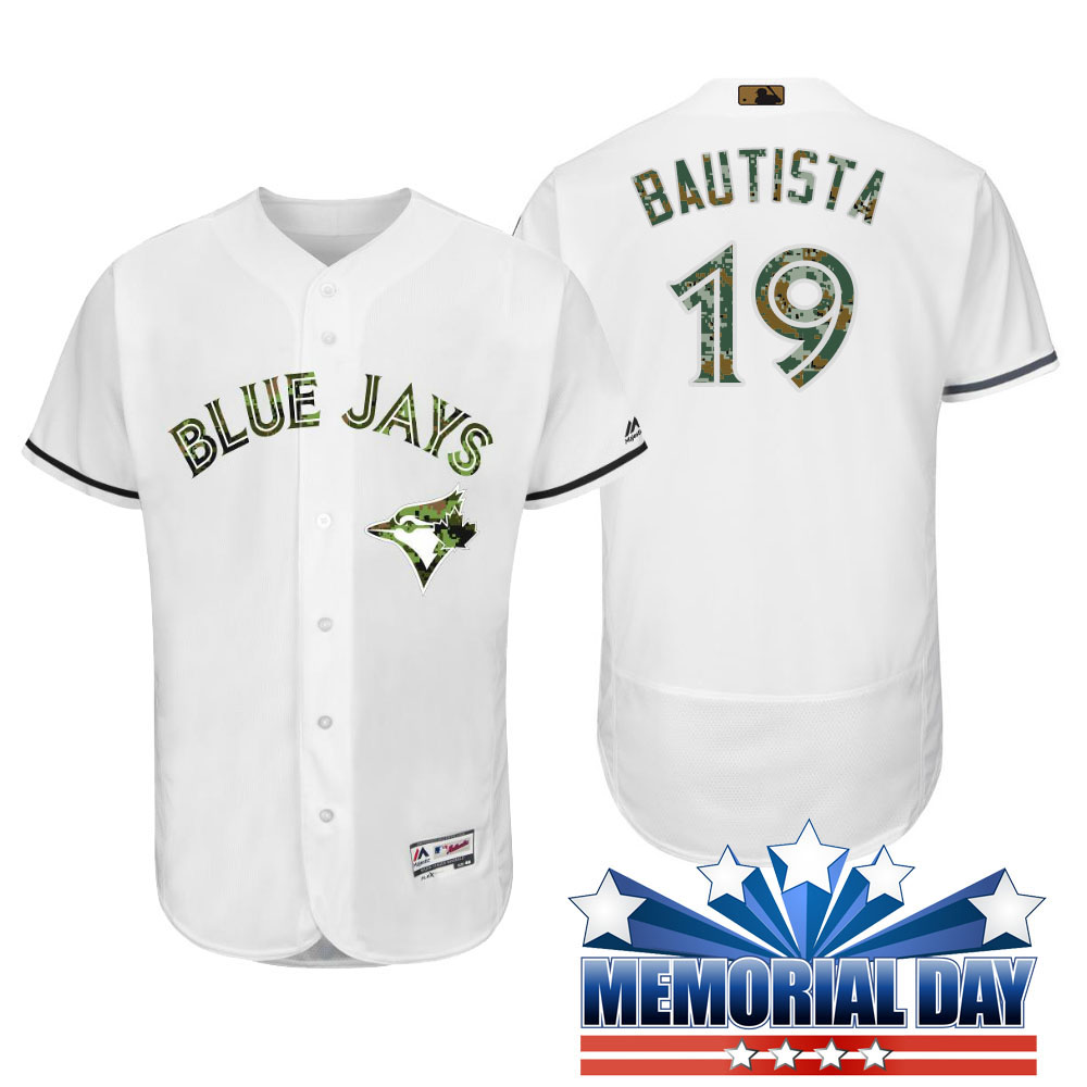 Toronto Blue Jays Jose Bautista #19 White Camo Fashion 2016 Memorial Day Flex Base Jersey