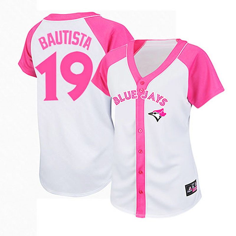 Toronto Blue Jays #19 Jose Bautista White/Pink Women's Splash Fashion Jersey