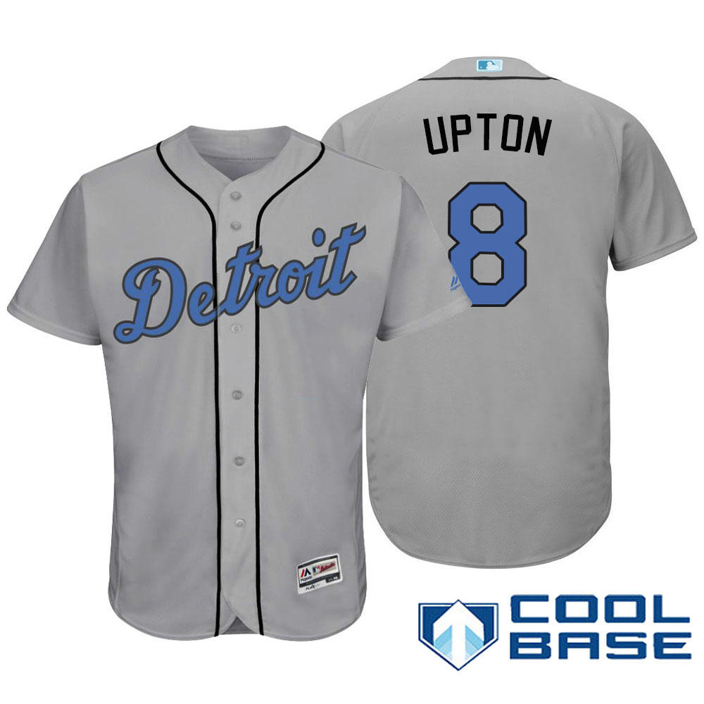 Detroit Tigers #8 Justin Upton Majestic Gray Fashion 2016 Father's Day Cool Base Jersey