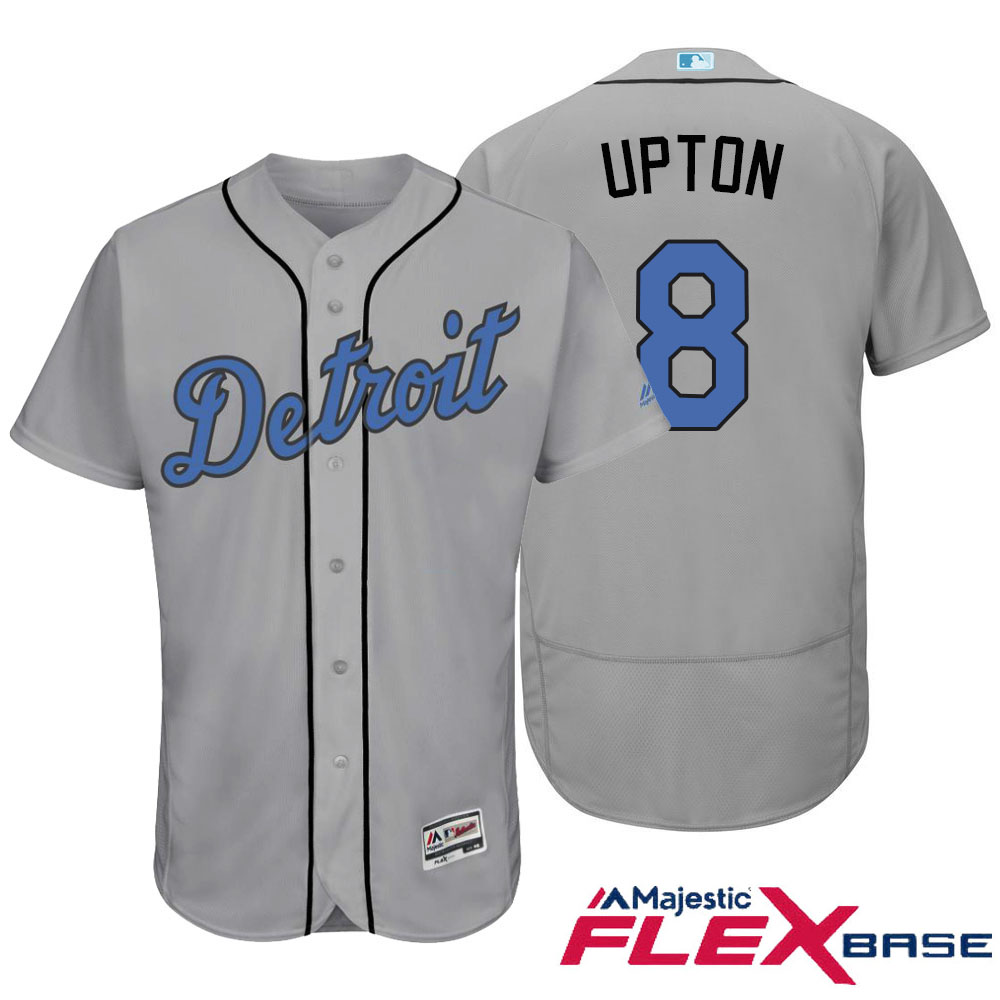 Detroit Tigers #8 Justin Upton Majestic Gray Fashion 2016 Father's Day Flex Base Jersey