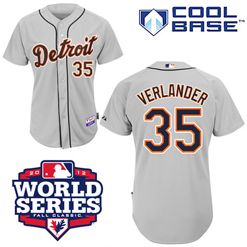 Detroit Tigers #35 Justin Verlander Cool Base Grey with 2012 World Series Patch Jersey