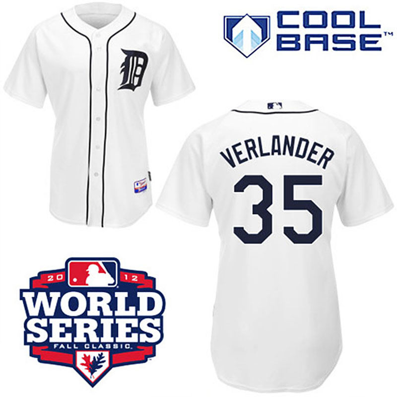 Detroit Tigers #35 Justin Verlander Cool Base White with 2012 World Series Patch Jersey