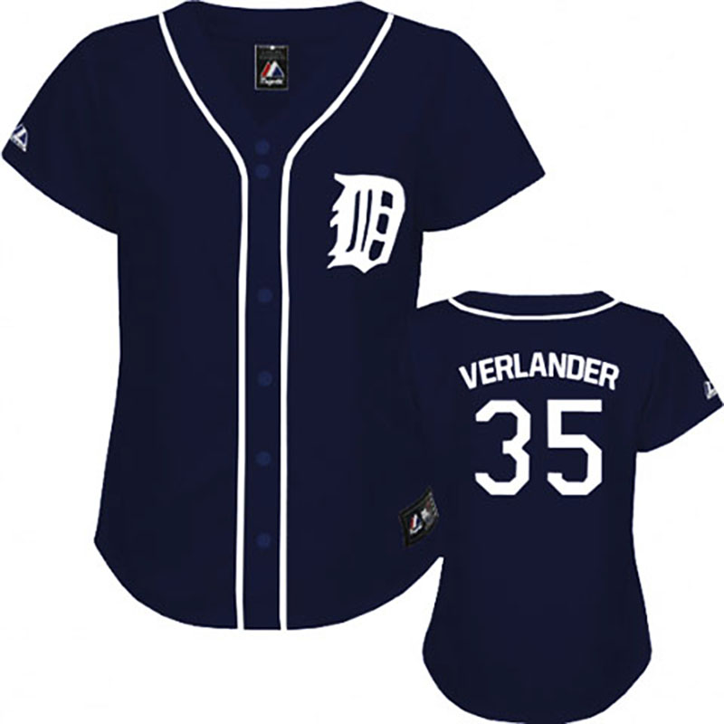 Detroit Tigers #35 Justin Verlander Navy Blue Women's Fashion Jersey