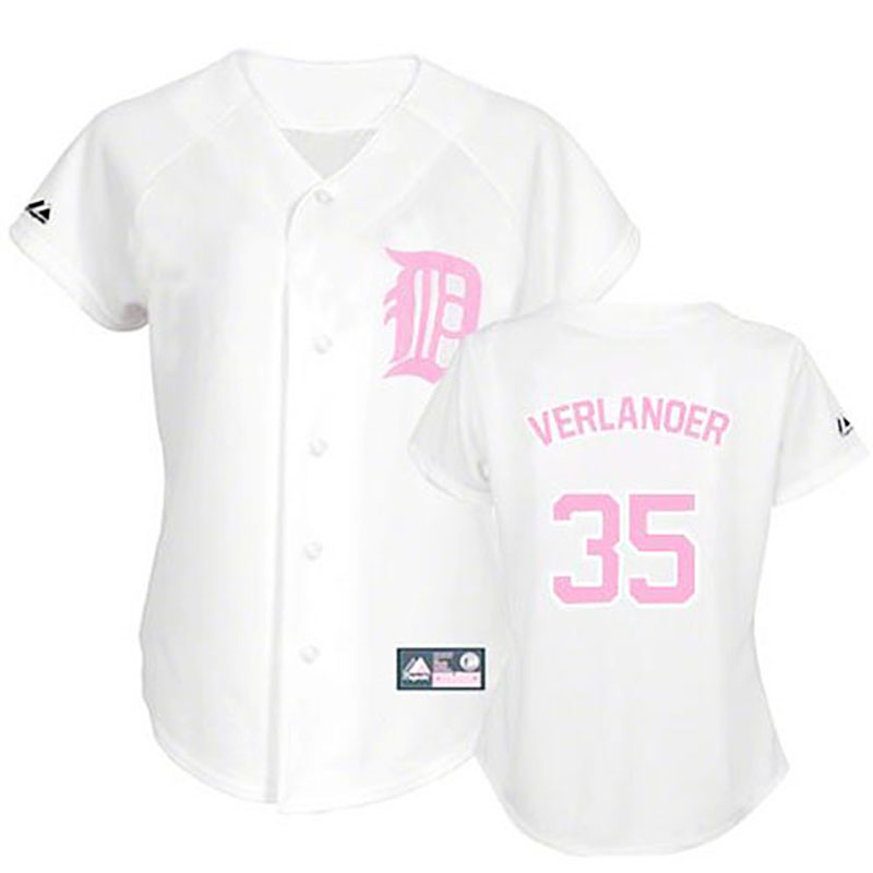 Detroit Tigers #35 Justin Verlander White(Pink No.) Women's Fashion Jersey