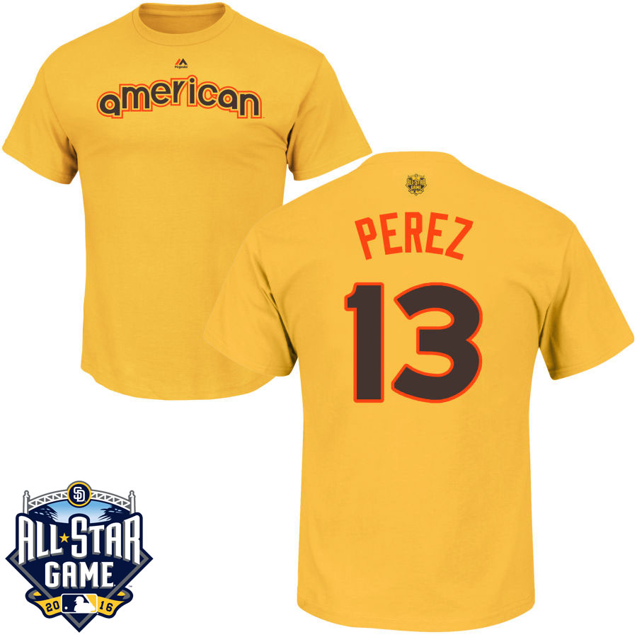 Kansas City Royals Salvador Perez #13 Yellow 2016 MLB All-Star Game American League Name & Number T-Shirt