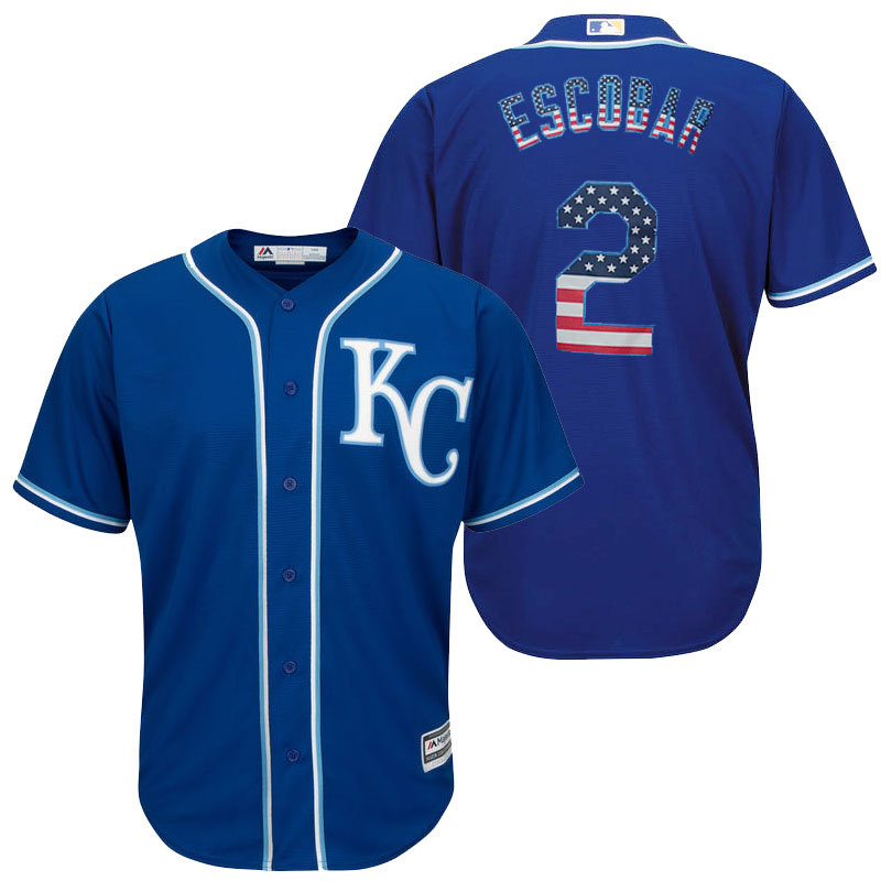 Kansas City Royals Alcides Escobar #2 Royal Stars and Stripes Cool Base Jersey