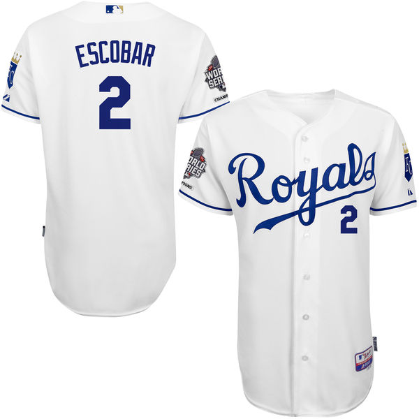 Kansas City Royals Alcides Escobar 2015 World Series Champions Patch White Authentic Cool Base Player Jersey