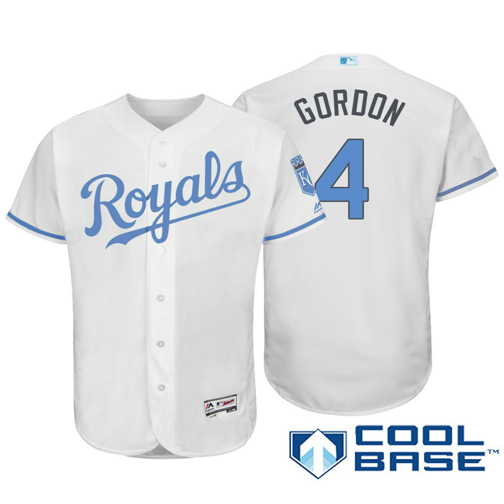 Kansas City Royals #4 Alex Gordon Majestic White Fashion 2016 Father's Day Cool Base Jersey