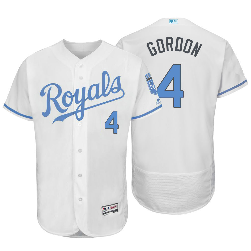 Kansas City Royals #4 Alex Gordon Majestic White Fashion 2016 Father's Day Flex Base Jersey