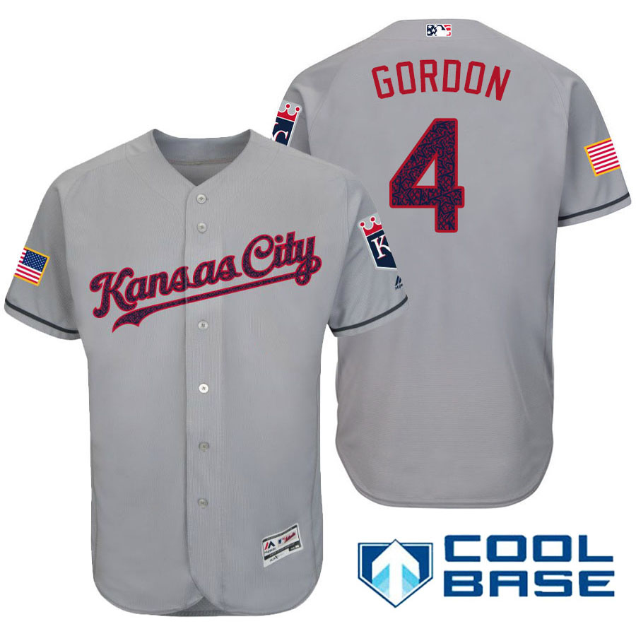 Kansas City Royals #4 Alex Gordon Gray Stars & Stripes 2016 Independence Day Cool Base Jersey