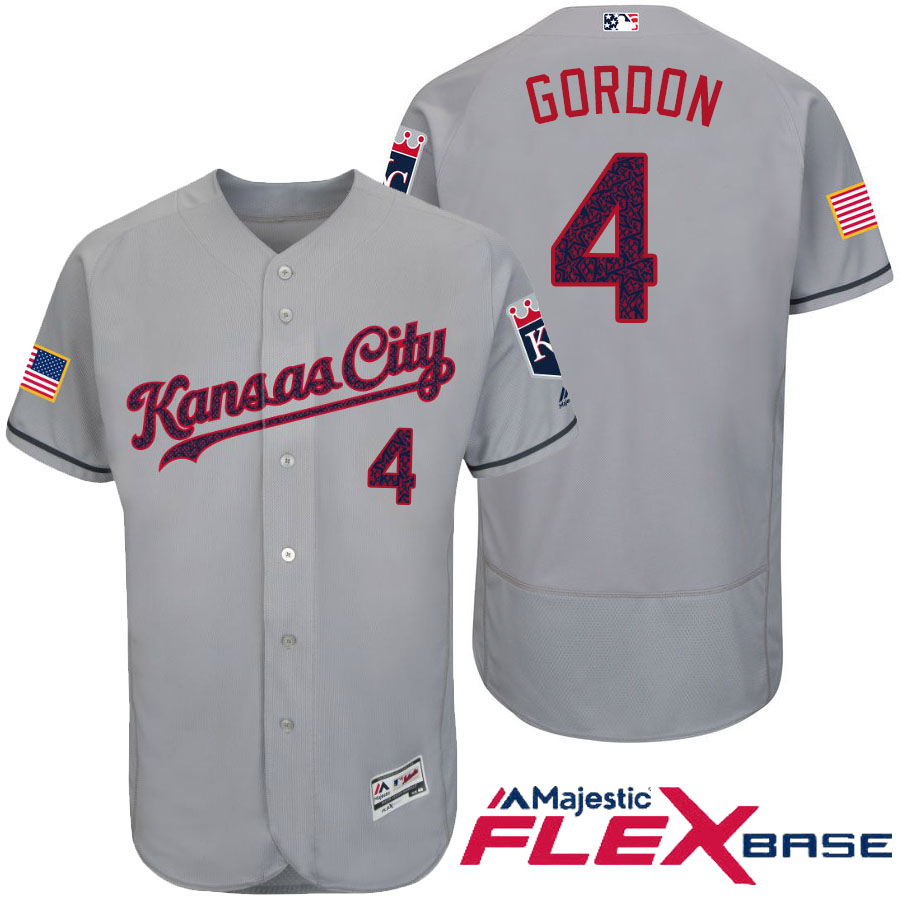 Kansas City Royals #4 Alex Gordon Gray Stars & Stripes 2016 Independence Day Flex Base Jersey