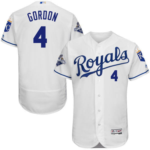 Kansas City Royals Alex Gordon #4 White World Series Commemorative Patch Flexbase Player Jersey