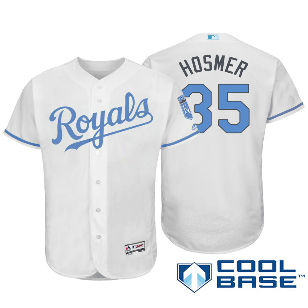 Kansas City Royals #35 Eric Hosmer Majestic White Fashion 2016 Father's Day Cool Base Jersey