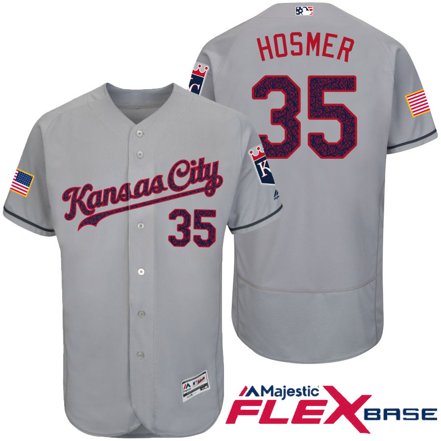 Kansas City Royals #35 Eric Hosmer Gray Stars & Stripes 2016 Independence Day Flex Base Jersey