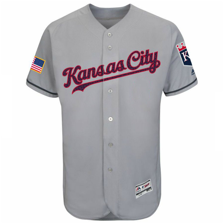 Kansas City Royals Majestic Gray 2016 Independence Day Stars & Stripes Flex Base Team Jersey