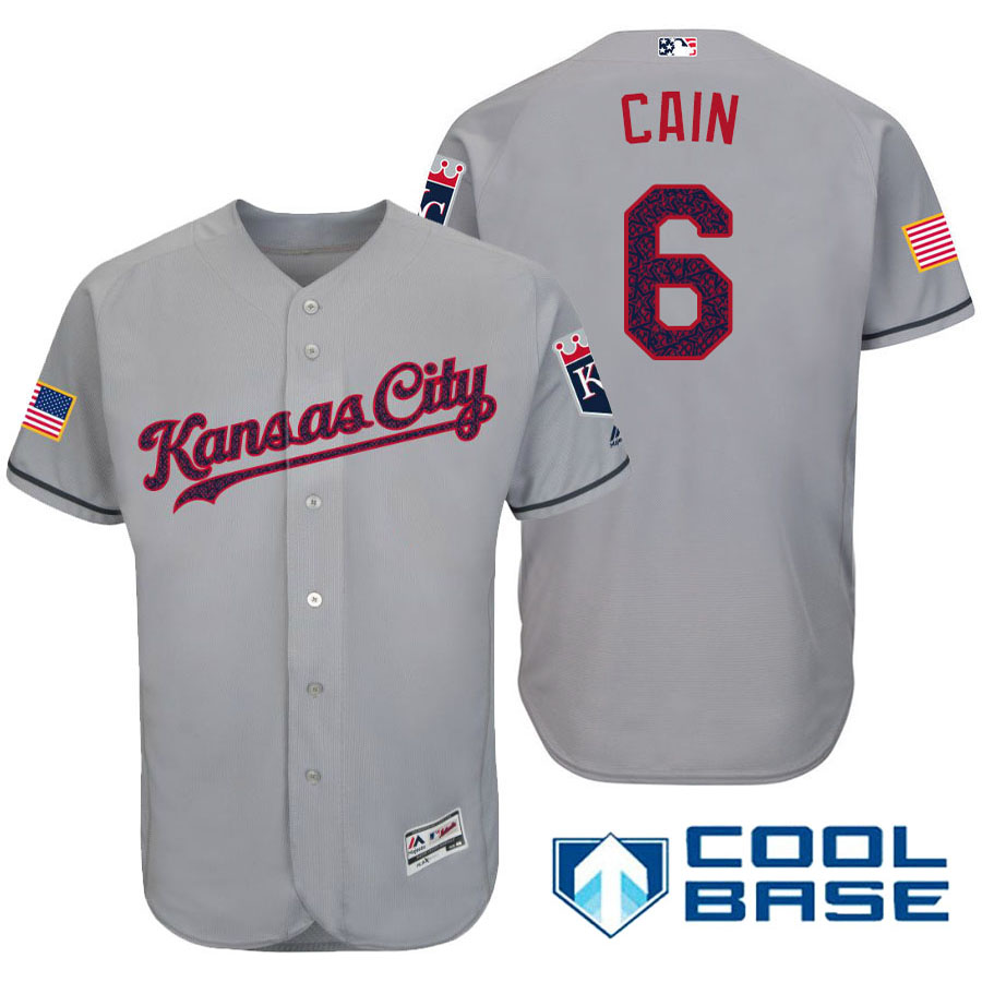 Kansas City Royals #6 Lorenzo Cain Gray Stars & Stripes 2016 Independence Day Cool Base Jersey