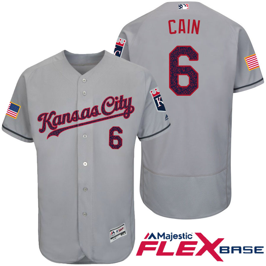 Kansas City Royals #6 Lorenzo Cain Gray Stars & Stripes 2016 Independence Day Flex Base Jersey