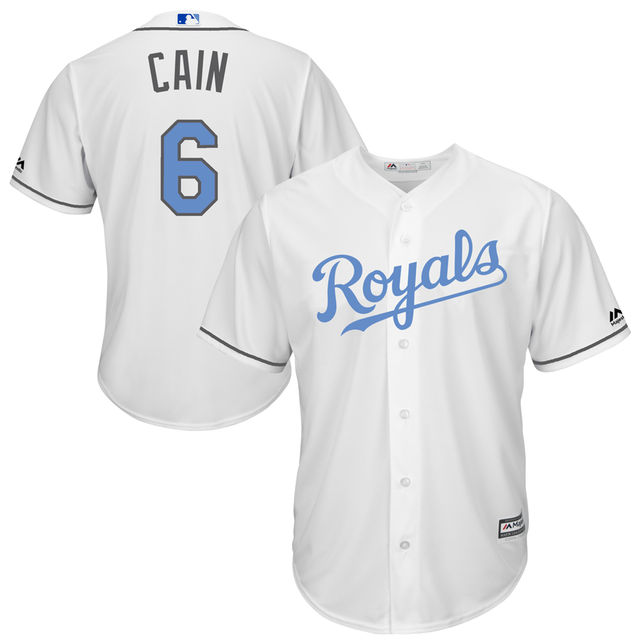 Kansas City Royals #6 Lorenzo Cain Majestic White Fashion 2016 Father's Day Cool Base Jersey