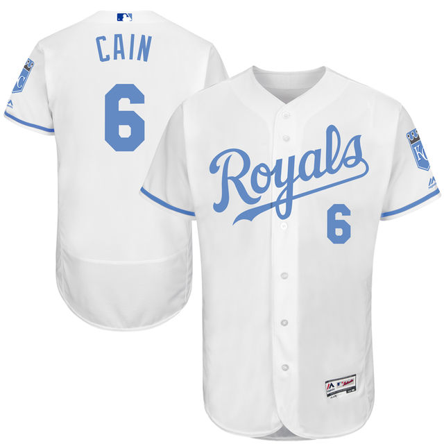 Kansas City Royals #6 Lorenzo Cain Majestic White Fashion 2016 Father's Day Flex Base Jersey