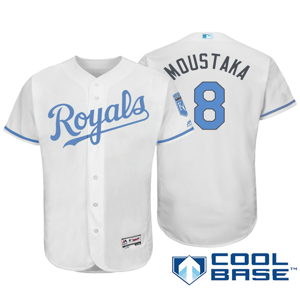 Kansas City Royals #8 Mike Moustakas Majestic White Fashion 2016 Father's Day Cool Base Jersey