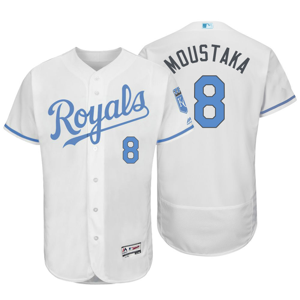 Kansas City Royals #8 Mike Moustakas Majestic White Fashion 2016 Father's Day Flex Base Jersey