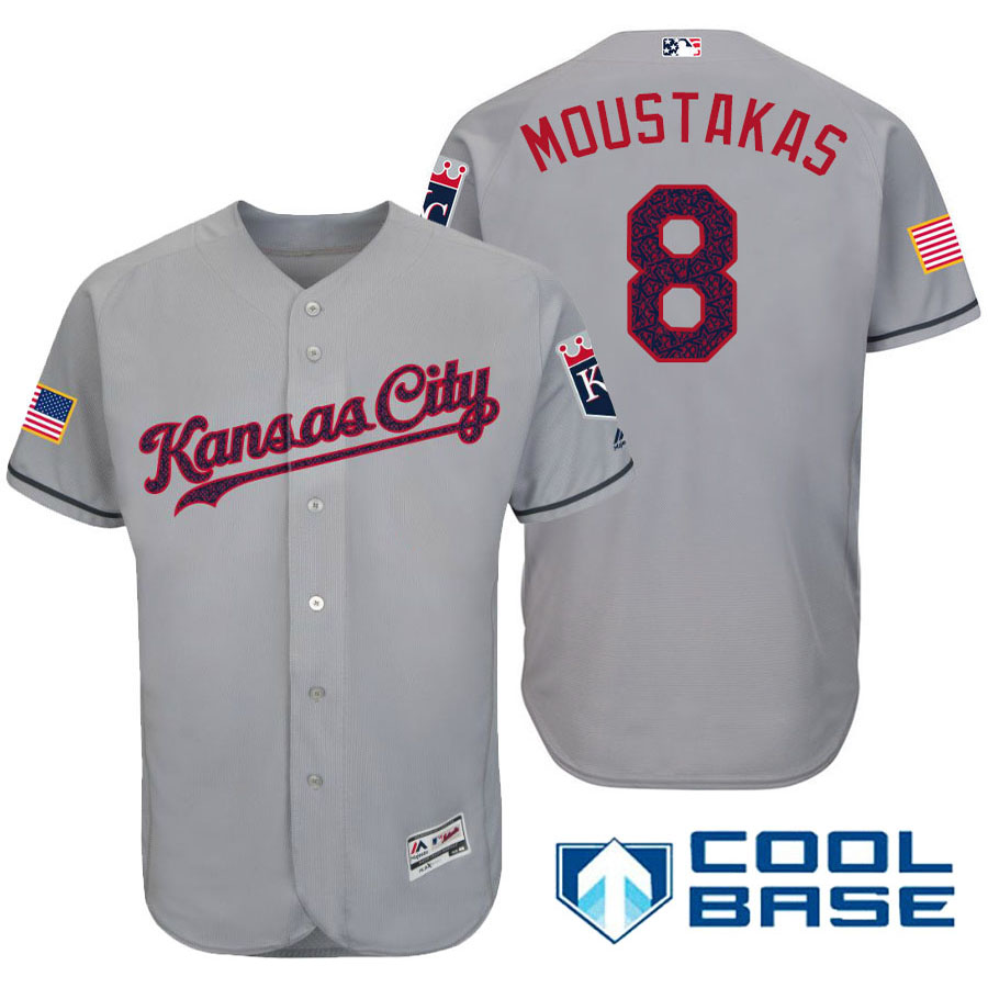 Kansas City Royals #8 Mike Moustakas Gray Stars & Stripes 2016 Independence Day Cool Base Jersey