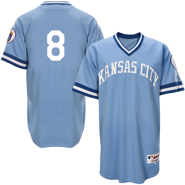 Kansas City Royals Mike Moustakas #8 Light Blue 1976 Turn Back the Clock Authentic Player Jersey