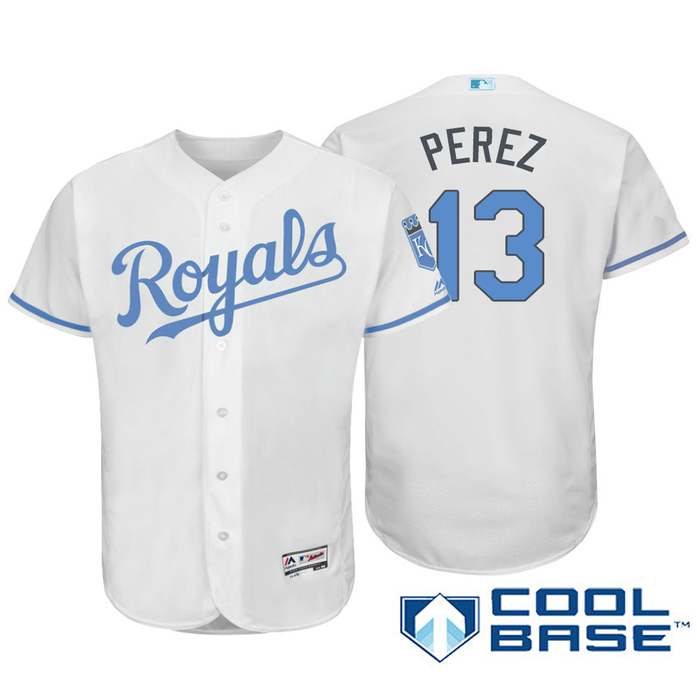 Kansas City Royals #13 Salvador Perez Majestic White Fashion 2016 Father's Day Cool Base Jersey