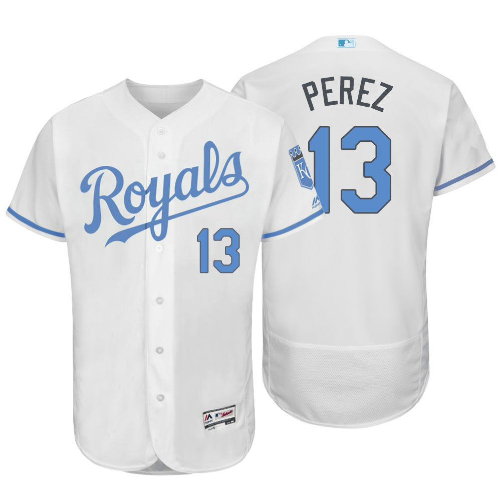 Kansas City Royals #13 Salvador Perez Majestic White Fashion 2016 Father's Day Flex Base Jersey