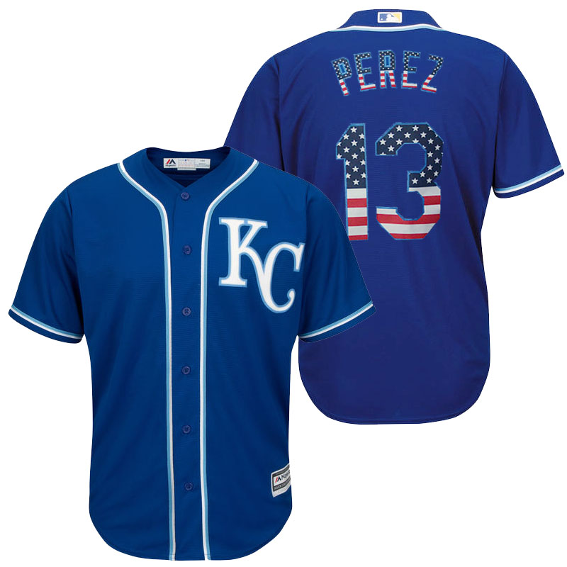 Kansas City Royals Salvador Perez #13 Royal Stars and Stripes Cool Base Jersey