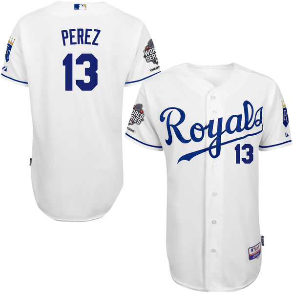 Kansas City Royals Salvador Perez 2015 World Series Champions Patch White Authentic Cool Base Player Jersey