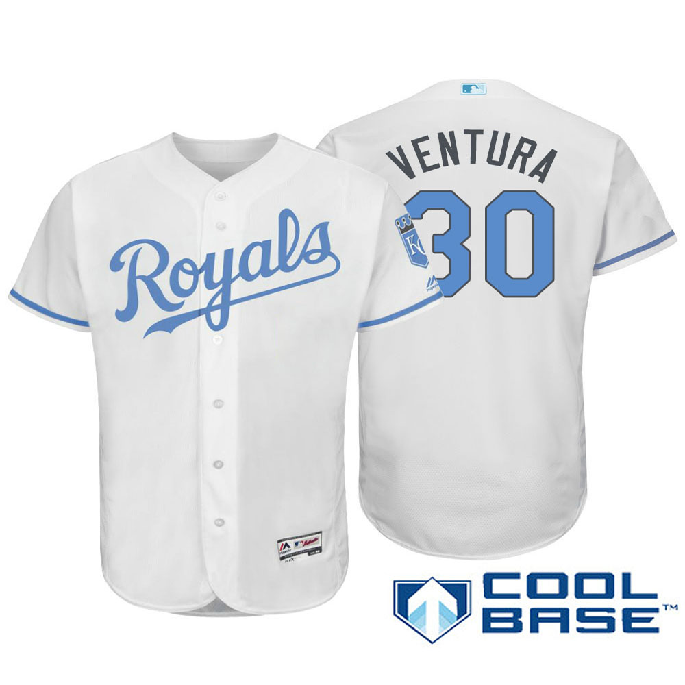 Kansas City Royals #30 Yordano ventura Majestic White Fashion 2016 Father's Day Cool Base Jersey