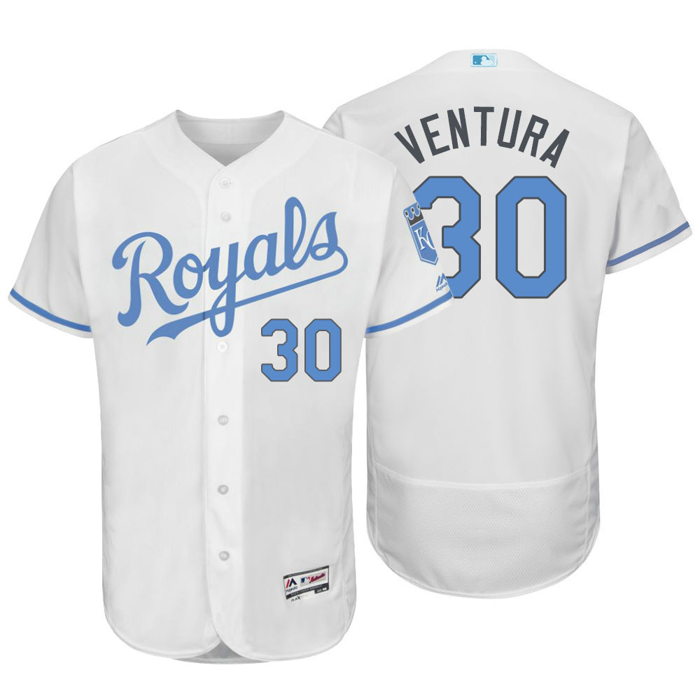 Kansas City Royals #30 Yordano ventura Majestic White Fashion 2016 Father's Day Flex Base Jersey