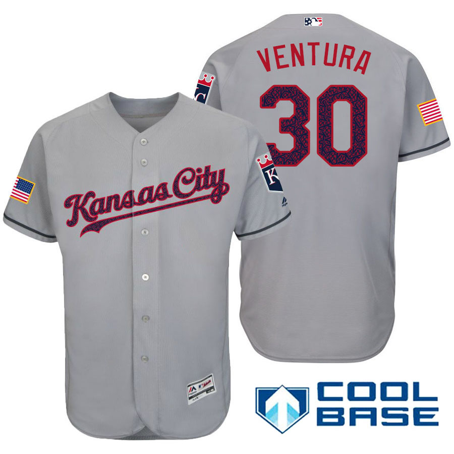 Kansas City Royals #30 Yordano Ventura Gray Stars & Stripes 2016 Independence Day Cool Base Jersey