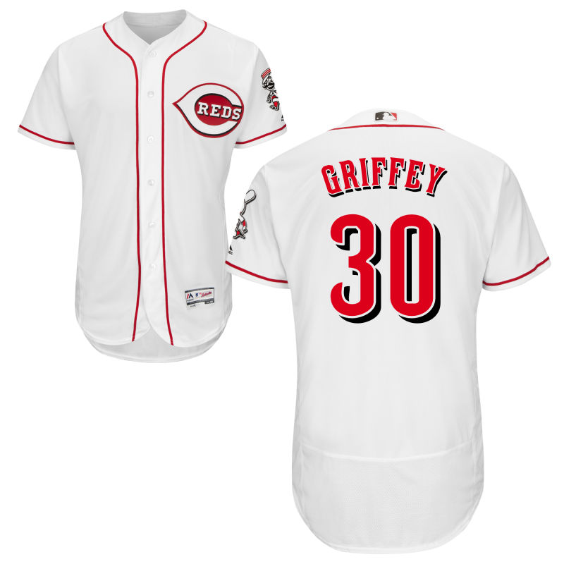 Ken Griffey Jr #30 Cincinnati Reds White Authentic Collection Flexbase Player Jersey